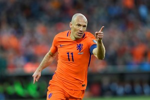 Internet (FILES) This file photo taken on June 9, 2017 shows Arjen Robben of the Netherlands celebrating after scoring during the World Cup 2018 qualification football match between the Netherlands and Luxembourg in Rotterdam. - Dutch superstar winger Arjen Robben is lining up a move to J-League outfit FC Tokyo after he leaves Bundesliga giants Bayern Munich, local media reported on January 29, 2019. (Photo by JOHN THYS / AFP)