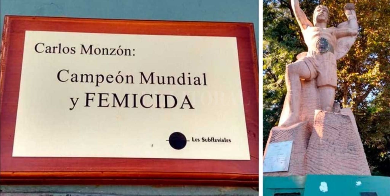 Colocaron una placa en el monumento a Monzón: "Campeón mundial y femicida"