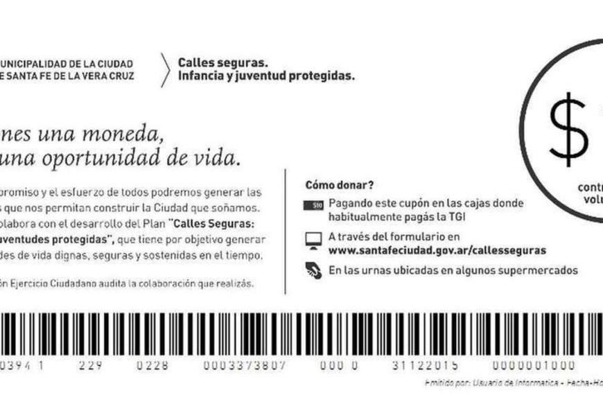 ELLITORAL_173788 |  Captura digital / El Litoral Así es el bono contribución -importe mínimo- que acompaña cada boleta de TGI.