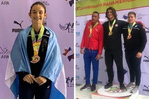 ELLITORAL_255081 |  Gentileza Lucia Gómez Iriondo y Julio Nóbile tras conseguir el bronce en sus disciplinas.