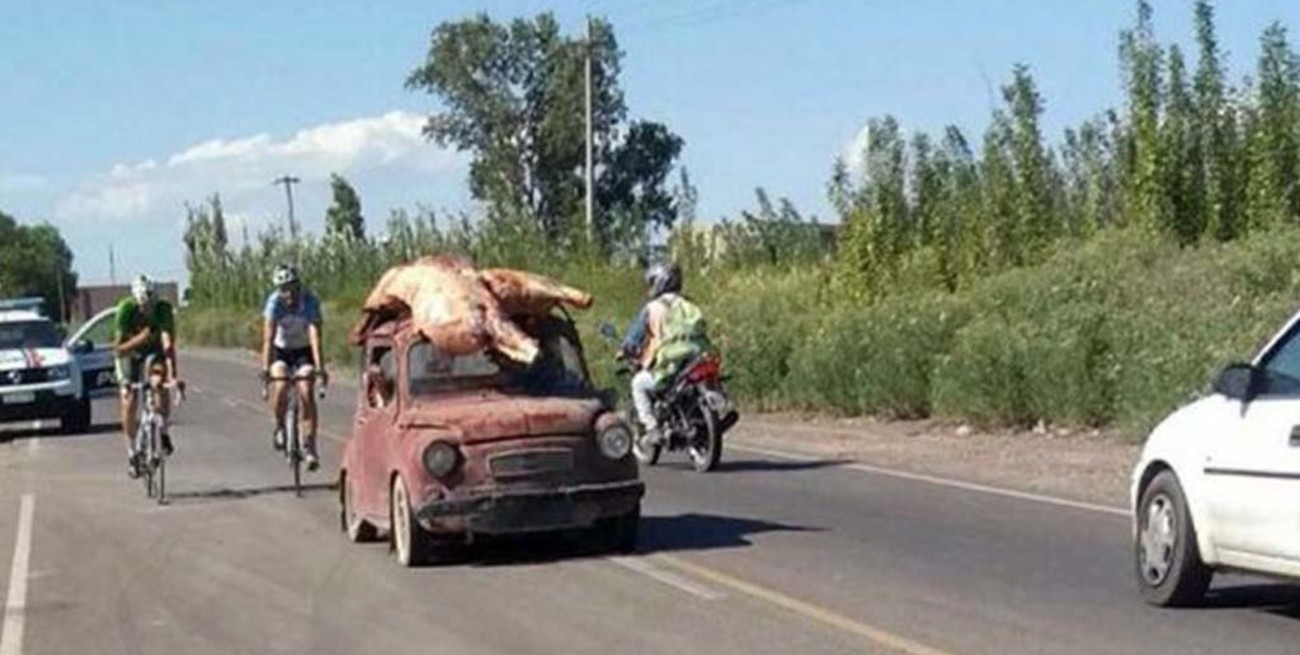 Transportaba carne, volcó y la gente se llevó toda la carga