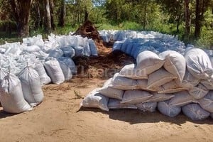 ELLITORAL_142296 |  Periodismo Ciudadano. El domingo los vecinos se juntaron a cargar bolsas con tierra para construir el muro de defensa.