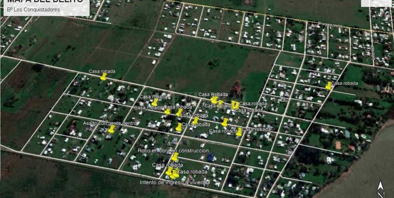 Hartos de los robos, vecinos de Sauce Viejo hicieron un mapa del delito