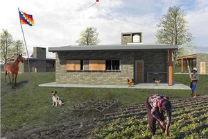 Gentileza Santiago Pascuale Imagen digital de uno de los prototipos de las viviendas propuestos para la Com Caia. Se respeta la vida en comunidad, y los espacios de cultivo y cría de animales para la subsistencia.