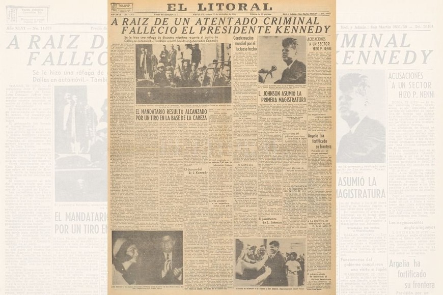ELLITORAL_281693 |  Archivo El Litoral El mismo viernes 22 de noviembre de 1963, El Litoral le dedica toda la tapa al asesinato de J.F Kennedy