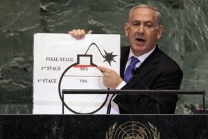 ELLITORAL_223864 |  Internet En el 2012, el presidente de Israel, Benjamin Netanyahu dibujó una bomba para referirse a la supuesta amenaza procedente de Irán y la línea roja que Israel no estaba dispuesto a permitir que sobrepasase.