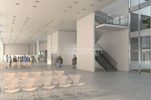 Secretaría de Obras Públicas de la Nación EL MONTAJE de lo que será el interior del futuro hospital de alta complejidad que tendrá el norte de la capital provincial.