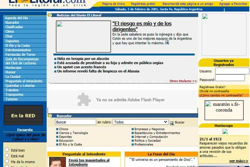 ELLITORAL_372337 |  Archivo El Litoral La web de El Litoral en el año 2001
