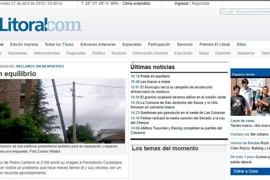 ELLITORAL_372339 |  Archivo El Litoral La web de El Litoral en el año 2010