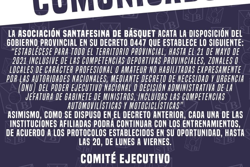 ELLITORAL_374152 |   El comunicado de la Asociación Santafesina de Básquet.