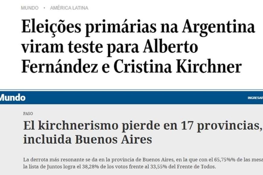 ELLITORAL_403772 |  Captura de pantalla O´Globo de Brasil y El País de Uruguay también hicieron referencia a las elecciones de su país vecino.