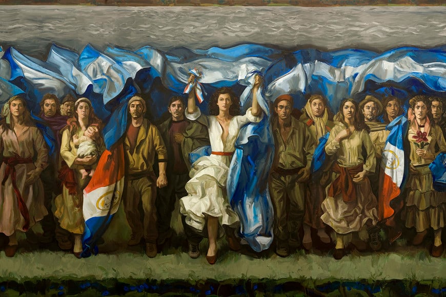 ELLITORAL_421087 | A4045 Roberto Pera/Handout A picture dated March 25, 2011 shows a view of the mural of Argentine painter Guillermo Roux ''The Constitution guide the people' (in reference of french painting 'La liberte guidant le peuple' of Eugene Delacroix) in Santa Fe, Argentina. The mural 'The constitution guides the people', of the Argentine artist Guillermo Roux, opened on April 06, 2011 night in the Legislature of the Province of Santa Fe, in homage to the place where the Constitutions of 1853 and 1994 were proclaimed. Photo: Roberto Pera/dpa/Handout