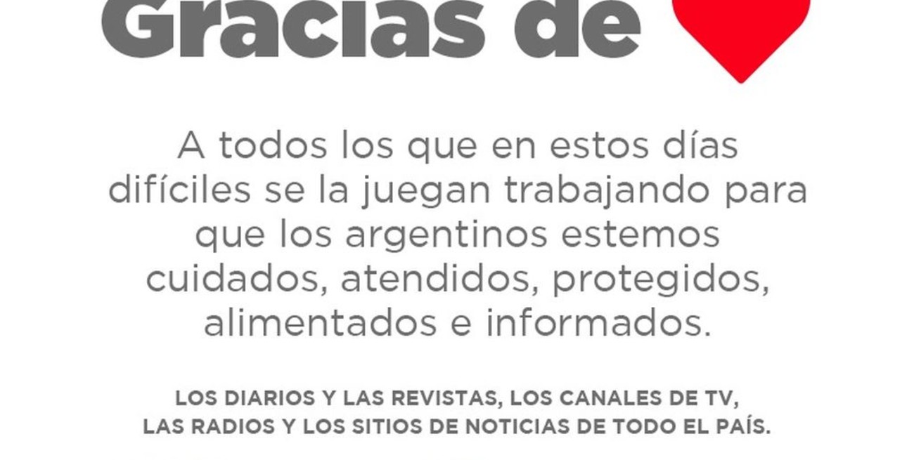 Los medios de todo el país se unen para agradecer a quienes trabajan por todos los argentinos