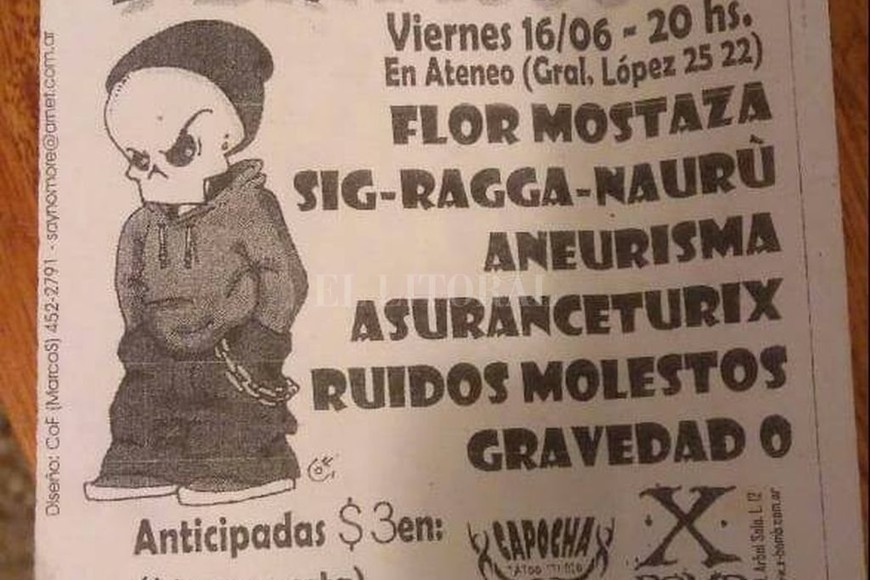 ELLITORAL_423664 |  Gentileza Flor Mostaza Volante de una peña encabezada por Flor Mostaza junto a Sig Ragga (en sus comienzos llamada Sig-Ragga-Naurú), con arte del grafitero CoF.