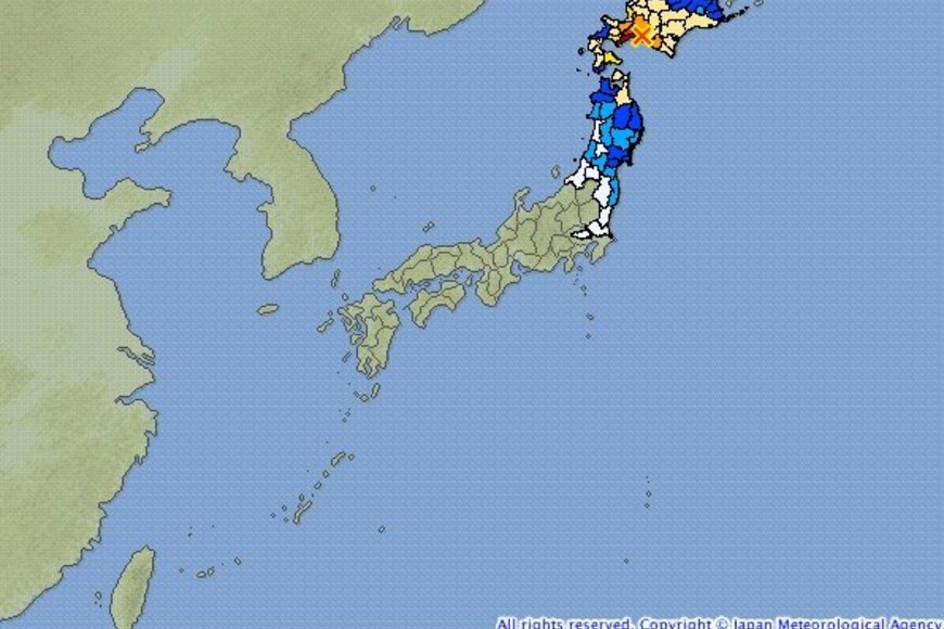 ELLITORAL_221872 |  Servicio Meteorológico de Japón. El epicentro está indicado con una cruz naranja.