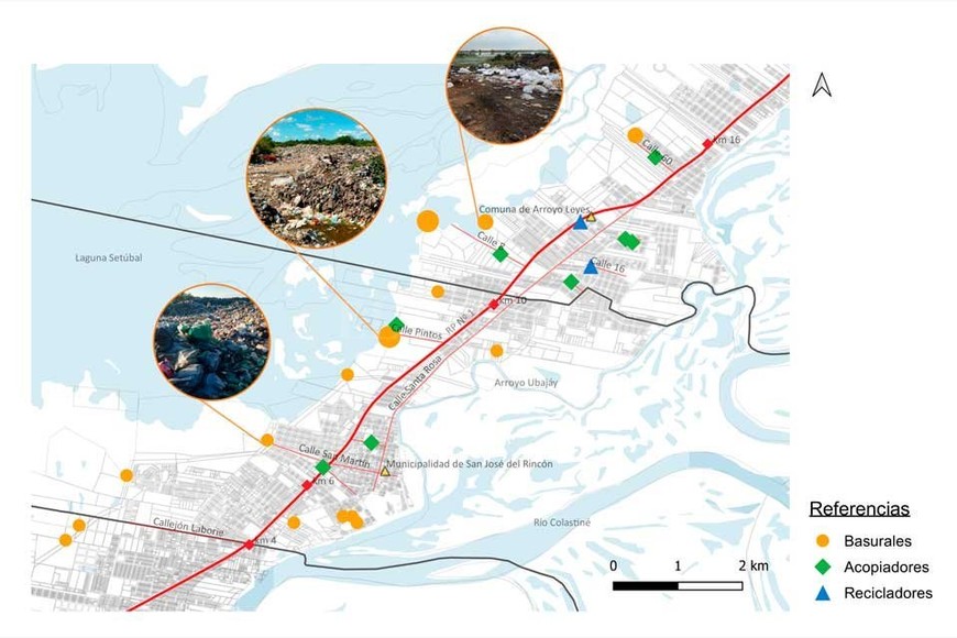 ELLITORAL_323274 |  Gentileza Juan Manuel Bullo (La Costa no es un basural) Ubicaciones. Los miembros de la organización La Costa no es un basural identificaron y georeferenciaron en el mapa cada basural y la ubicación de los acopiadores y recicladores.