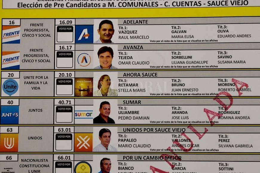 ELLITORAL_242413 |  Luis Cetraro Boleta de precandidatos a presidente comunal de Sauce Viejo.
