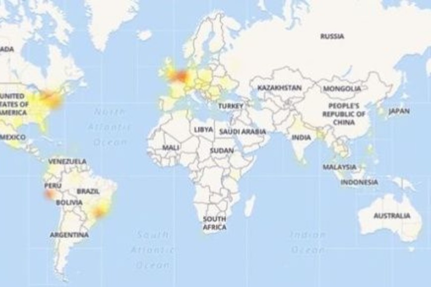 ELLITORAL_240778 |  DownDetector Los países afectados por la caída de Facebook.
