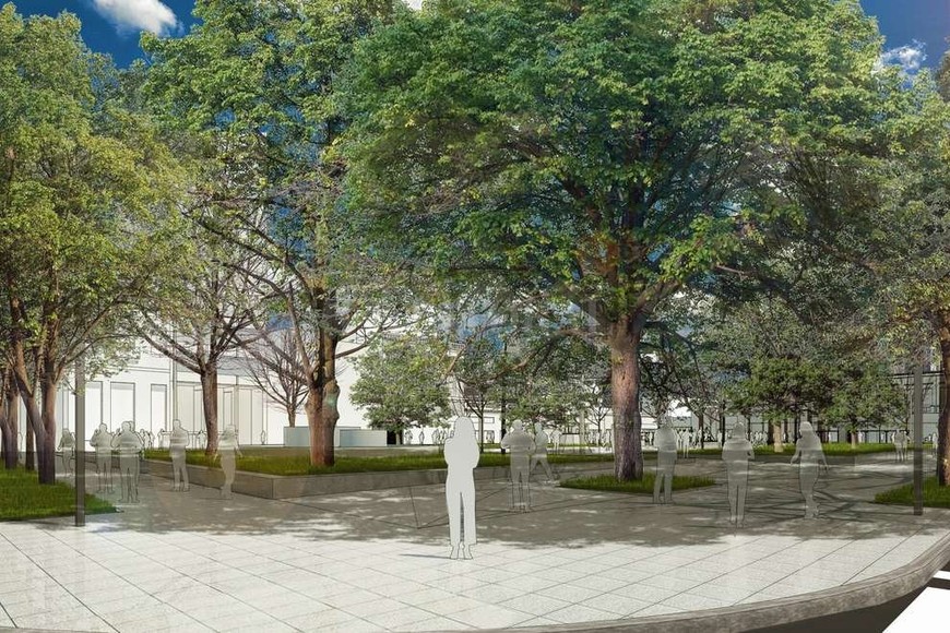 ELLITORAL_171762 |  Gentileza Municipalidad de Santa Fe Amortiguador pluvial. El subsuelo del viejo mercado, ubicado bajo el sector de la fuente, servirá como reservorio y descargará a través de un sistema de bombeo una vez pasado el pico del evento climático.