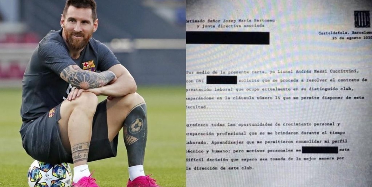 Se filtró el documento que Lionel Messi le envió a Barcelona