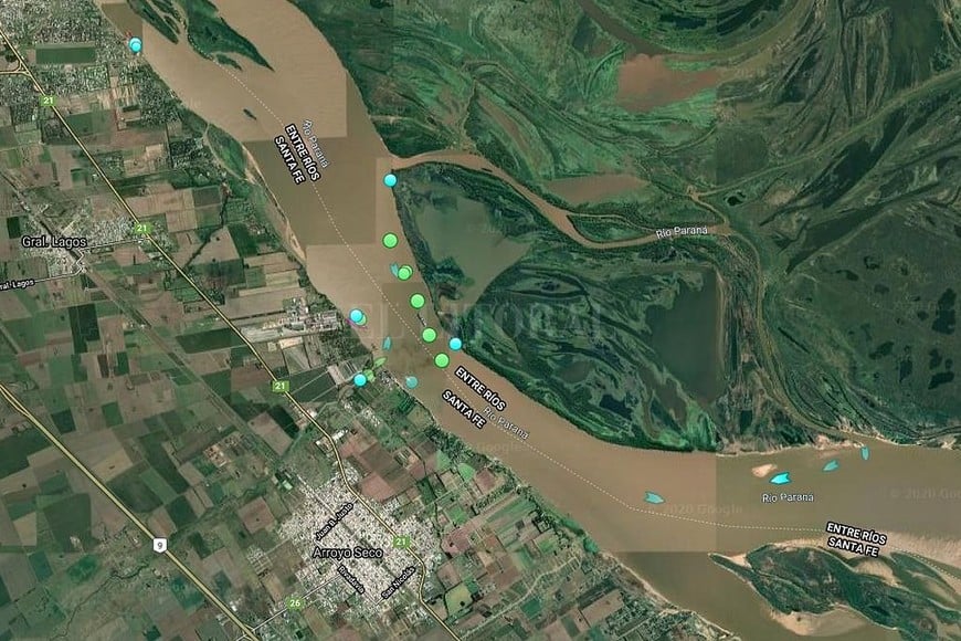 ELLITORAL_300918 |  Marinetraffic.com Tráfico de navegación en el Paraná, entre las localidades de General Lagos y Arroyo Seco.