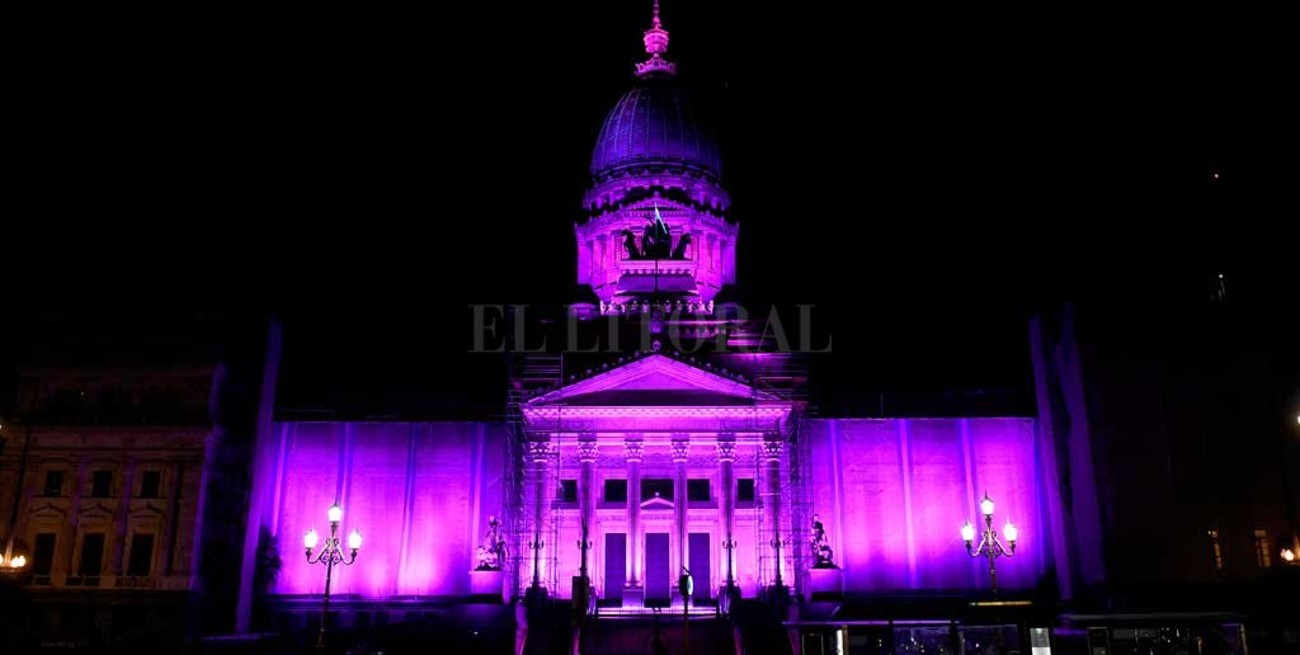 El Congreso se iluminó de violeta en apoyo a "Ni una menos"