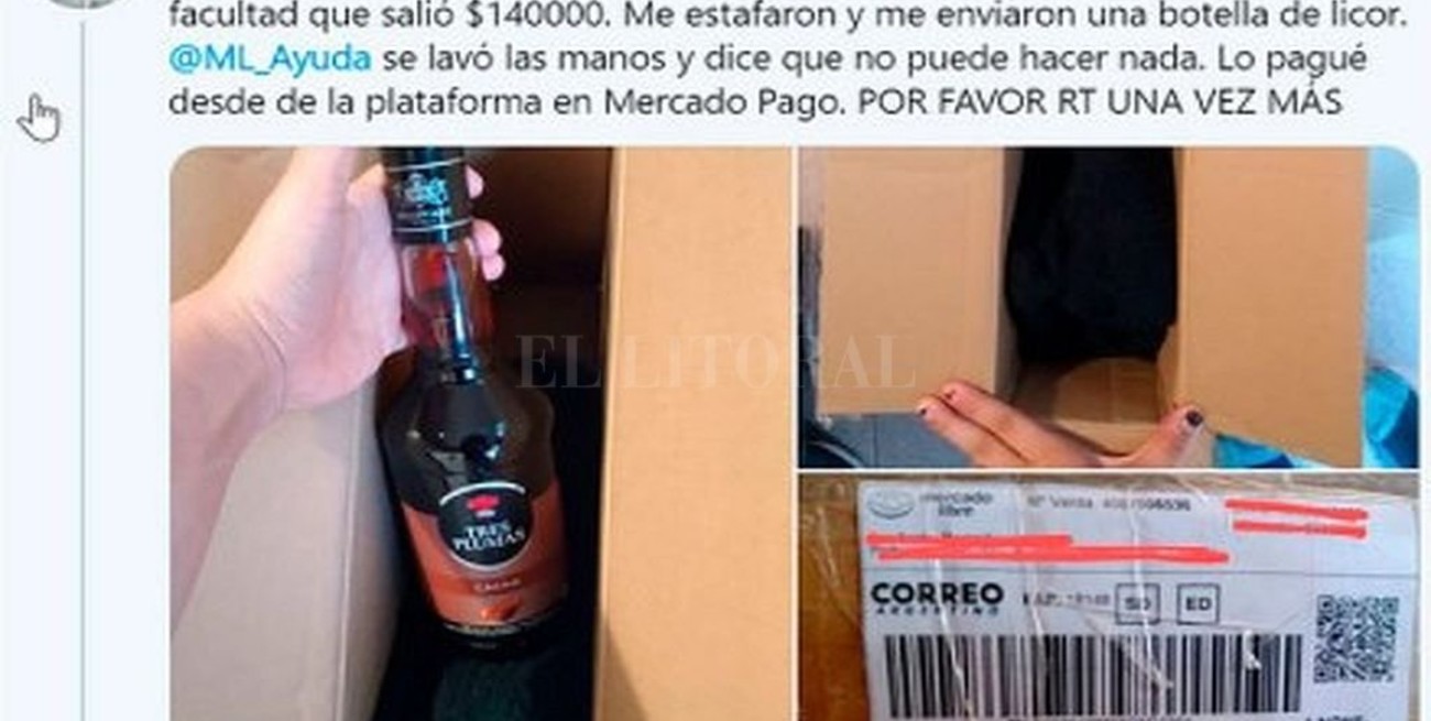 Compró online una laptop de $ 140.000 y le llegó una botella de licor