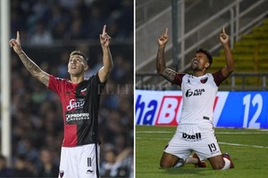 ELLITORAL_290820 |  Archivo Correa y Morelo, festejando de la misma manera sus goles frente a Racing y Central respectivamente.