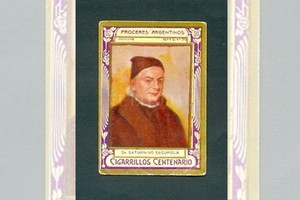Gentileza Imagen del Canónigo Saturnino Segurola, introductor de la vacuna antivariólica en Buenos Aires. Figurita con la publicidad de  Cigarrillos Centenario .