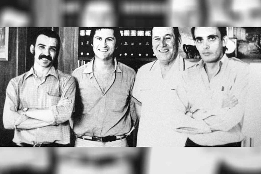 ELLITORAL_336160 |  Gentileza Gerardo Vallejo, Pino Solanas, Juan Domingo Perón y Octavio Getino en Madrid, 1971