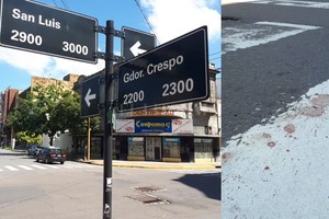 ELLITORAL_236493 |  Danilo Chiapello El trágico incidente ocurrió en la ochava noreste de la histórica Plaza España / Un extenso rastro de sangre quedó marcado en la senda peatonal de San Luis y Crespo.