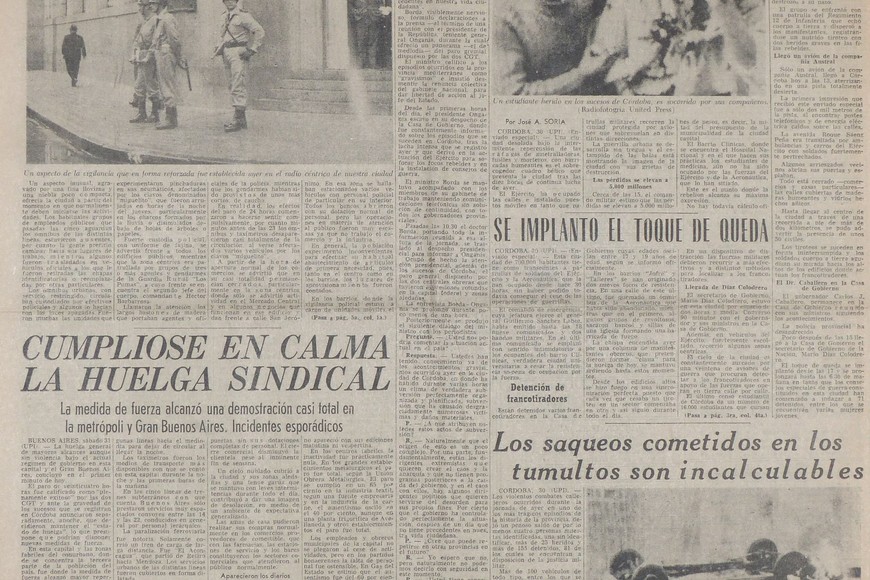 ELLITORAL_248560 |  Flavio Raina Edición de El Litoral del sábado 31 de mayo que refleja lo sucedido en Córdoba y las repercusiones en Santa Fe del paro general el día anterior.