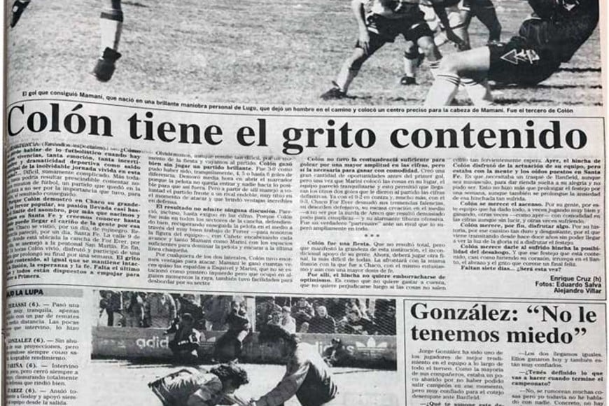 ELLITORAL_308660 |  Archivo El Litoral La crónica del partido.