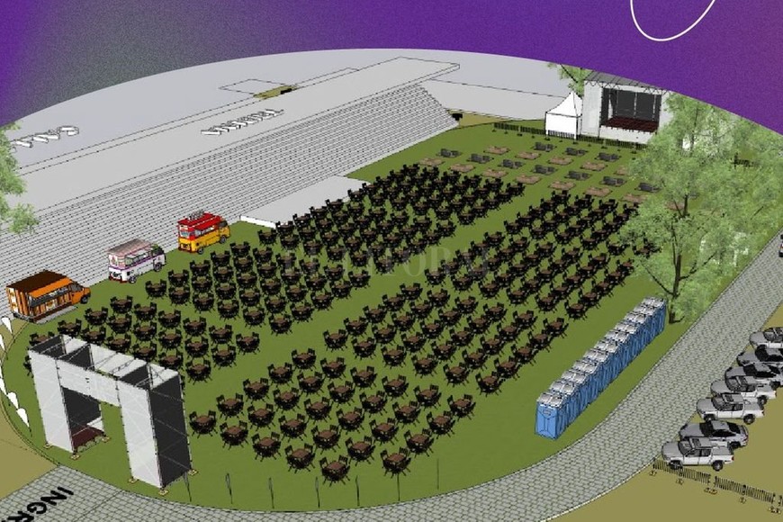 ELLITORAL_353990 |  Gentileza producción Una ilustración de cómo se dispondrá el espacio: con una capacidad de 1.140 personas, distribuidas en livings, mesas (para dos, cuatro y seis) y sillas.