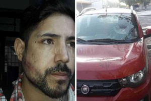 El Litoral Las huellas de la agresión en el rostro del taxista y los daños en uno de los vehículos involucrados.