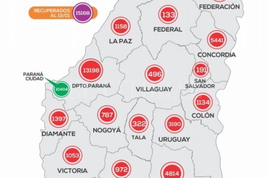 ELLITORAL_349840 |  Gentileza Casos por Departamentos de la Provincia de Entre Ríos.