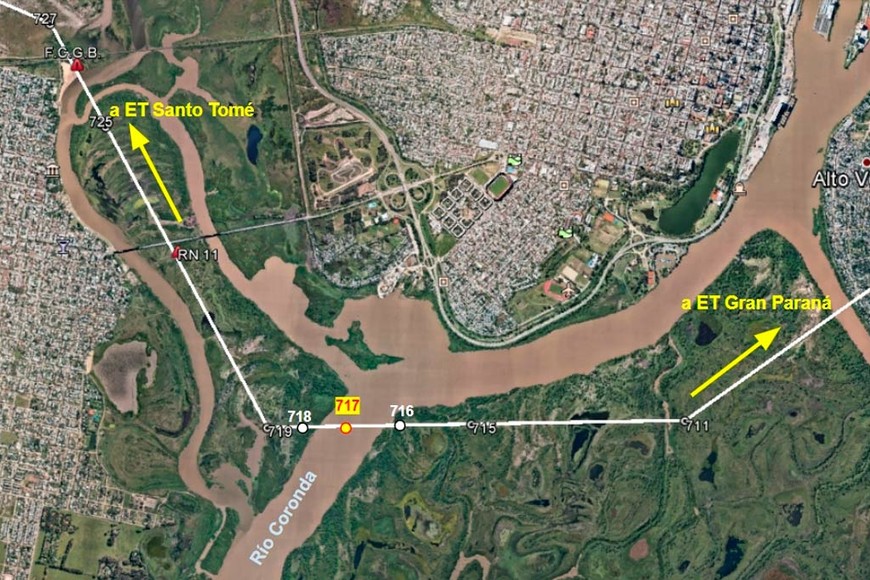 ELLITORAL_278037 |  Gentileza Transener Transporte. La Línea de 500 kV Gran Paraná-Santo Tomé, junto con la Línea de 500 kV Gran Paraná-Salto Grande, forman un corredor de 500 kV de 290 km.