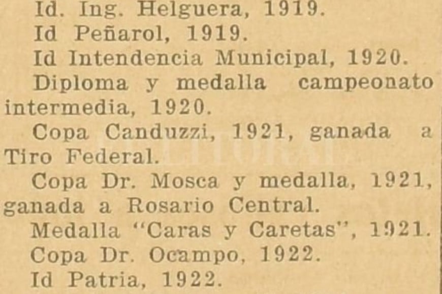 ELLITORAL_381828 |  Archivo El Litoral Lista de trofeos y victorias ganadas de Colón hasta 1923.