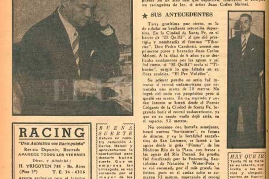 ELLITORAL_379408 |  Gentileza Andrés Meloni Nota en la revista oficial del Club Racing en 1950.