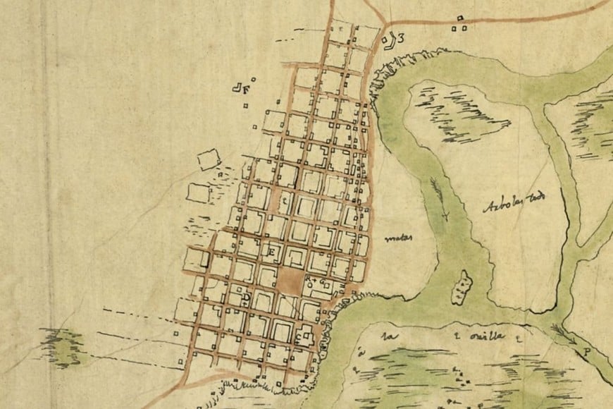 ELLITORAL_313883 |  Archivo El Litoral Detalle del plano de Santa Fe en 1811 levantado por Eustaquio Giannini.