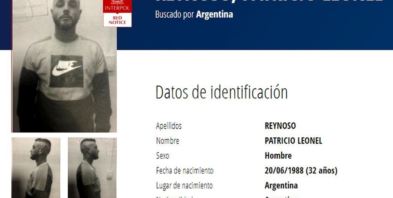 Patricio Reynoso, el femicida de Pilar Riesco, es el argentino prófugo más buscado por Interpol