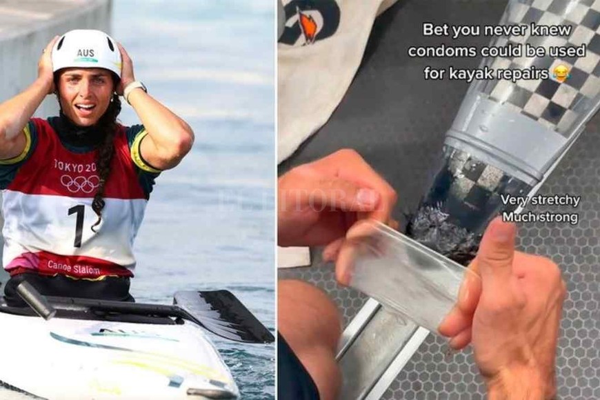 ELLITORAL_393637 |  Gentileza Fox compartió en sus redes imágenes de cómo reparó su kayak con un preservativo para seguir compitiendo