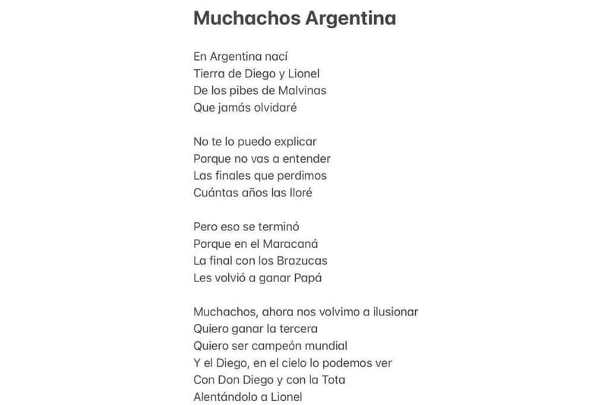 ELLITORAL_402975 |  Gentileza La letra de la nueva canción de la Selección Argentina