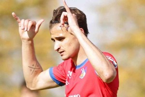 ELLITORAL_387662 |  Gentileza Tomás Bonilla festejando uno de sus goles para Deportivo Calahorra de la segunda división de España.