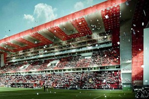 ELLITORAL_353670 |  Gentileza Techo en modo europeo. En el próximo paso, el que está por firmar Luis Spahn a cambio de 100 millones de pesos para cerrar la bandeja sur del estadio, le permitirá a Unión enclavar el techo metálico voladizo. Sin dudas, la frutilla del postre para el nuevo 15 de Abril.