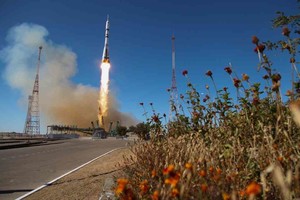 ELLITORAL_408663 |  Twitter El momento del lanzamiento de la nave espacial Soyuz MS-19 en el cosmódromo ruso de Baikonur.