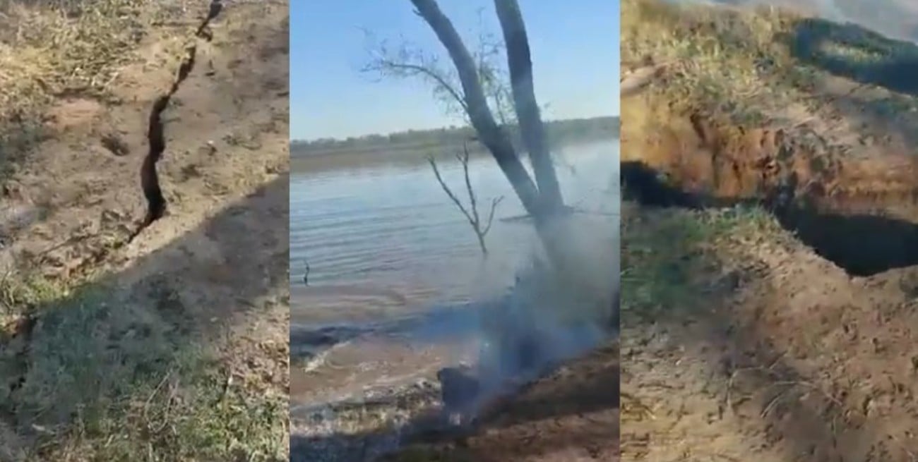 Video: increíble desmoronamiento de la barranca en el río Paraná por la bajante