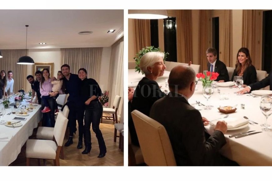 ELLITORAL_396821 |   A la izquierda, la foto del cumpleaños de Yáñez; a la derecha, la cena de Mauricio Macri, Juliana Awada y equipo con Christine Lagarde, entonces directora gerente del Fondo Monetario Internacional. Ambas fotos fueron tomadas en la Quinta de Olivos
