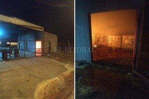ELLITORAL_387847 |  El Litoral Momento en que los bomberos trabajan en el incendio en la planta de elaboración de alimentos en Sauce Viejo.