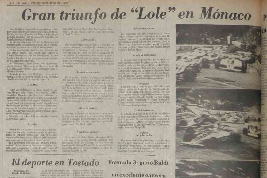 ELLITORAL_388583 |  Archivo Así informó El Litoral su triunfo en Mónaco.